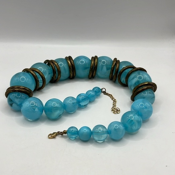 Large Bubble Necklace with Copper Circles! Big Bold Clear Blue Ball 20” Necklace - Picture 11 of 13